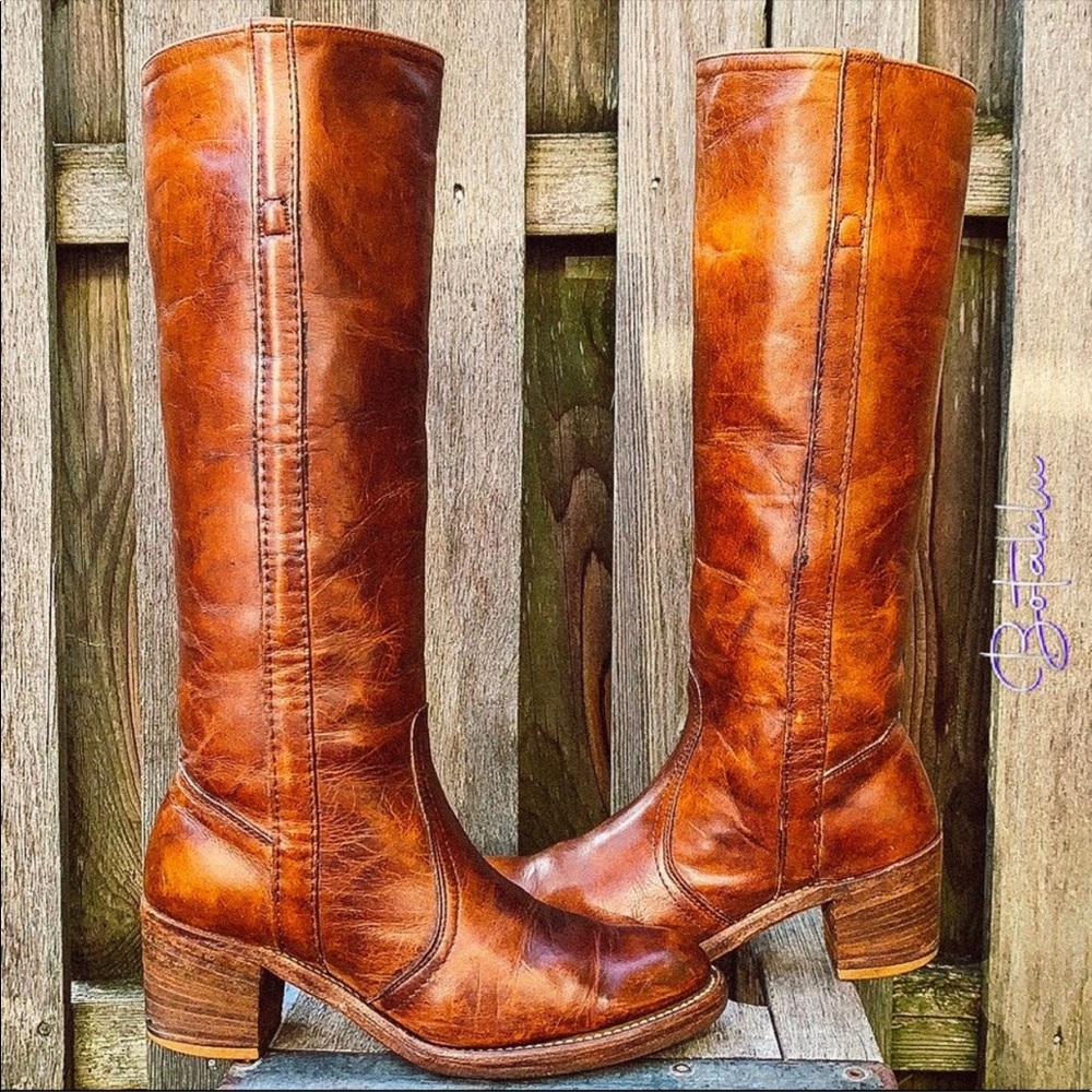 FRYE True Vintage Black Label USA Tall Knee High Brown Leather Boots